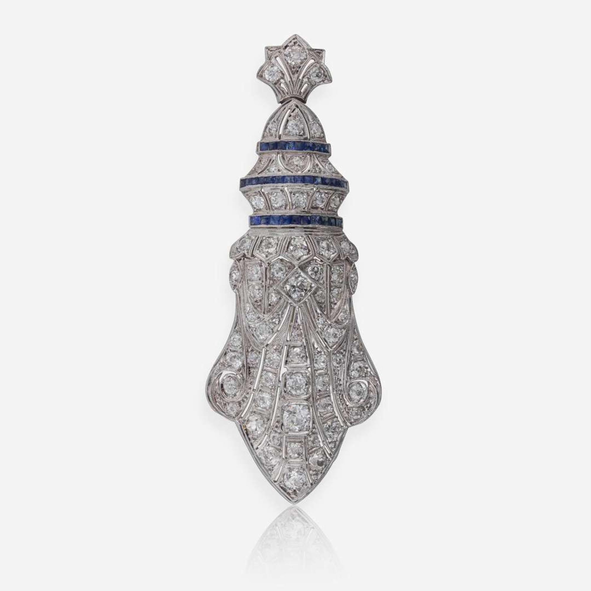 Art Deco Diamond and Sapphire Brooch