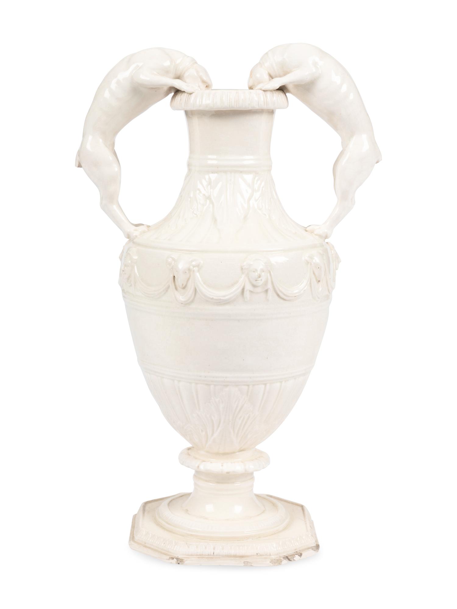 An English Creamware Vase With Dog Handles