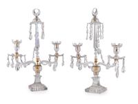 A Pair of Cut Glass Two Light Candelabra