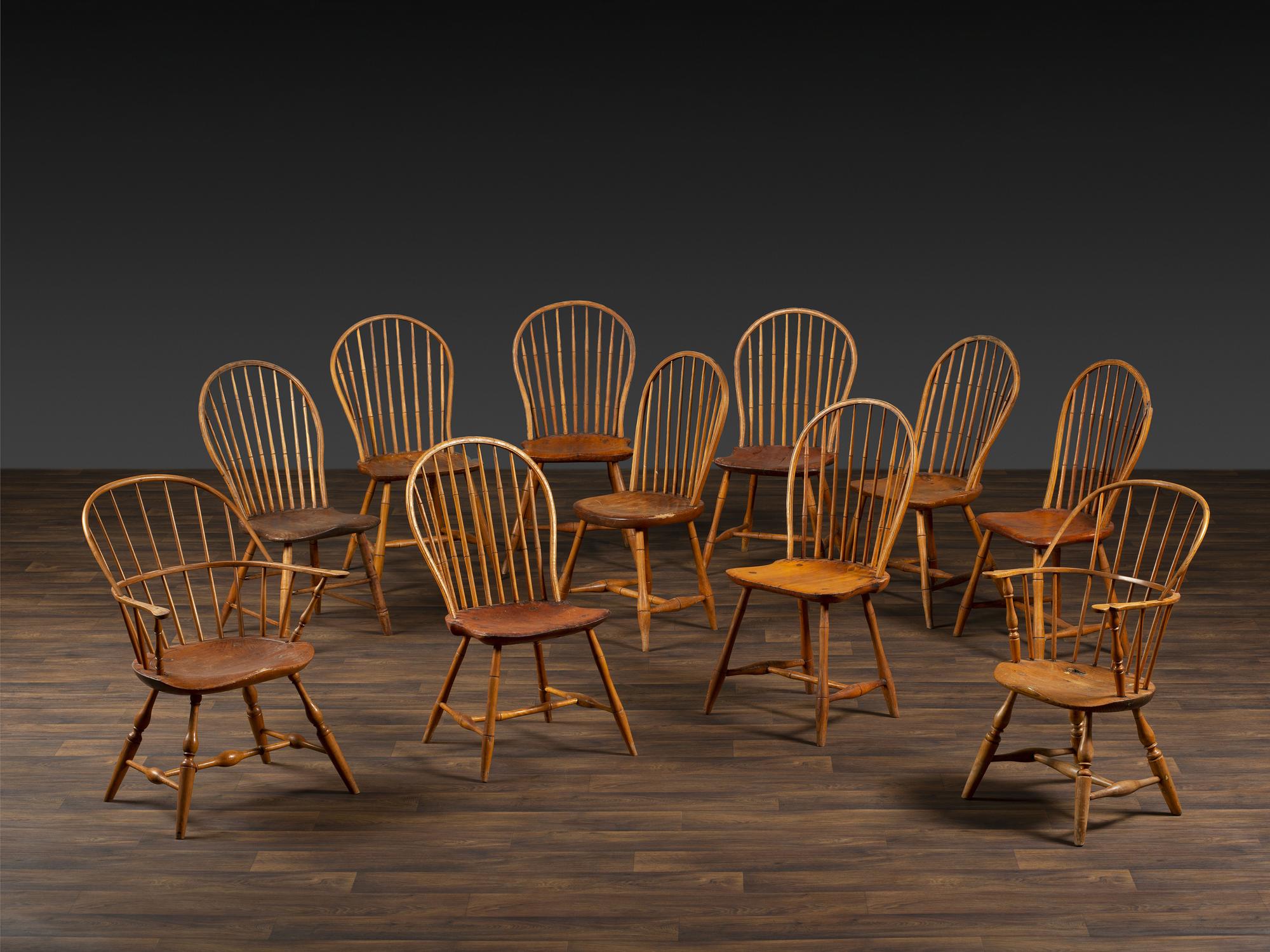 Eleven Primitive Windsor Chairs