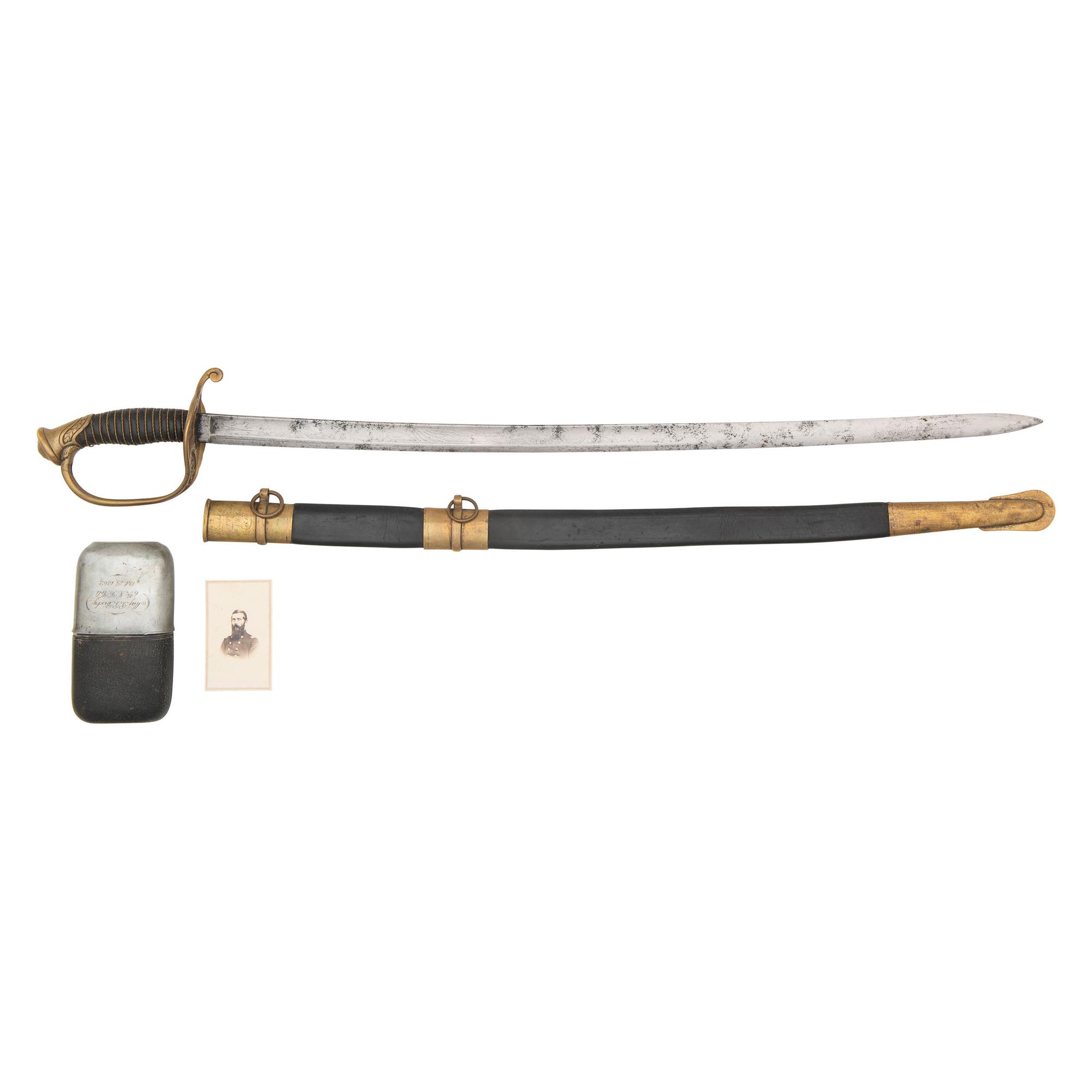 Model 1850 Foot Officer's Sword of Major (Colonel) P.P. Bixby - 6th NH Volunteers - POW and WIA at Petersburg, with Engraved Flask and CDV