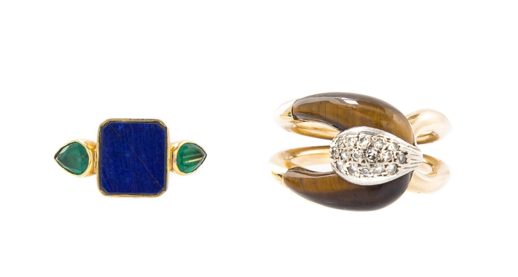 A Collection of Yellow Gold, Diamond and Multi Gemstone Rings 16.70 dwts.