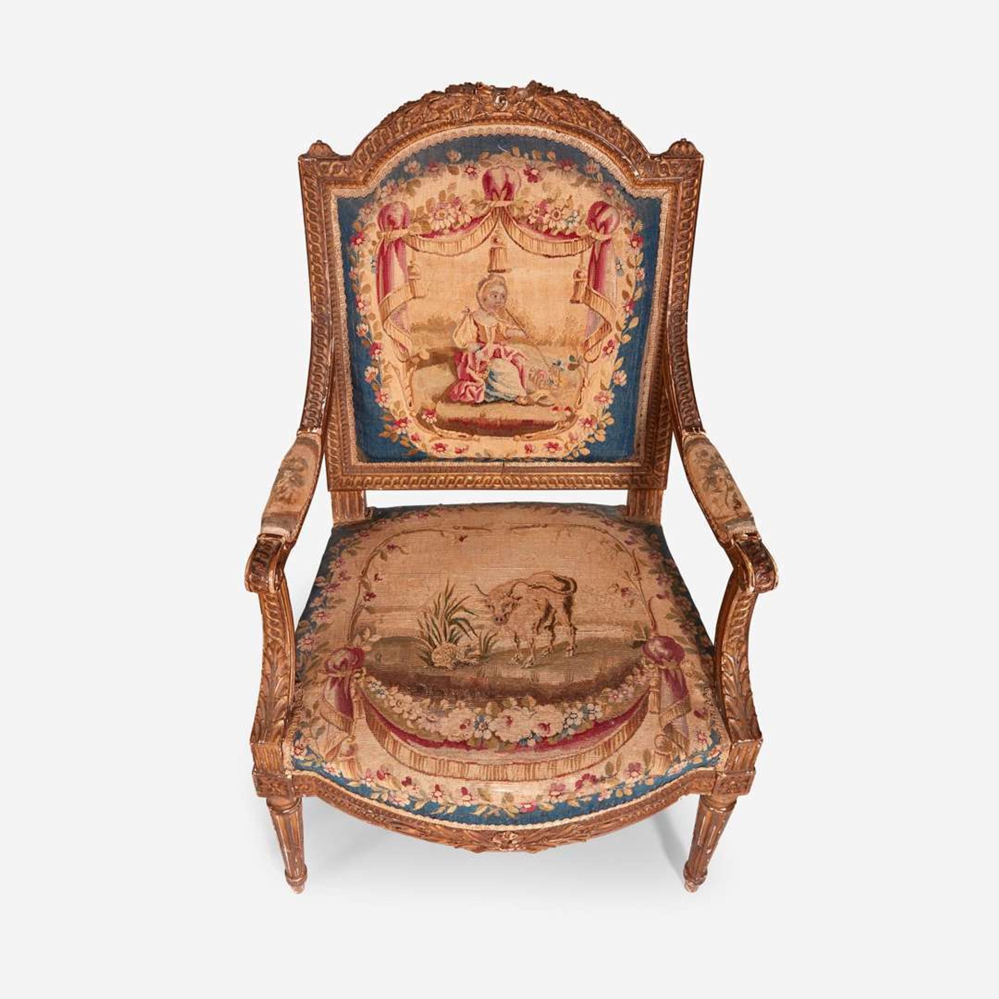 A Pair of Louis XVI Style Giltwood fauteuil à la reine circa 1870-1880