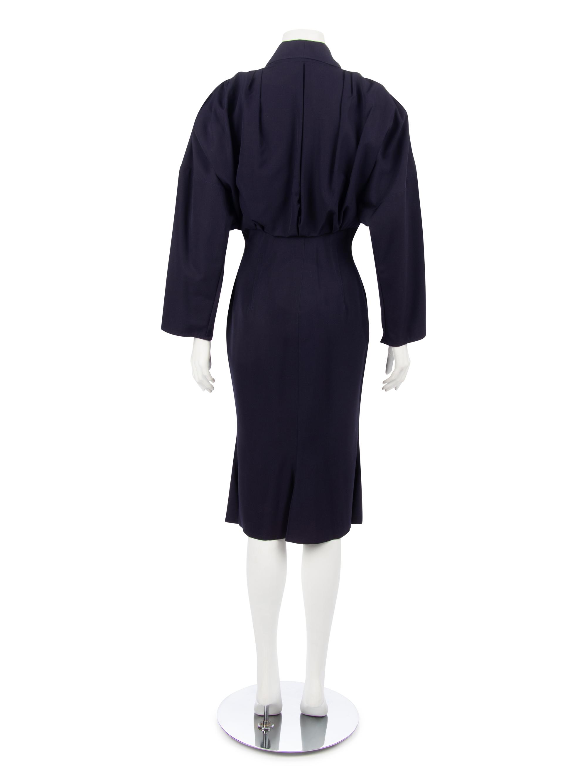 Two Thierry Mugler Dresses; One Blue with Rope Detail Dress, One Black Polka Dot Dress, 1980-90s