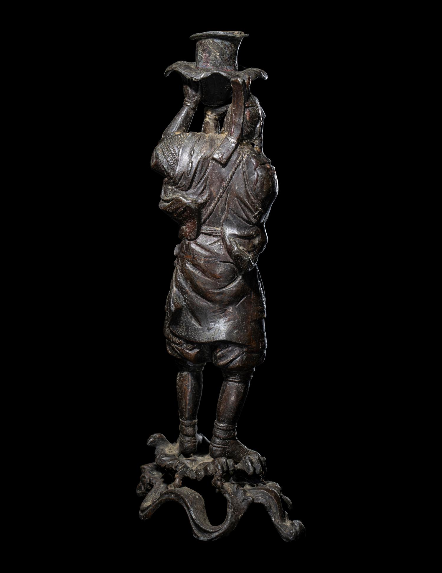 A Japanese Bronze Figural-Form Candle Holder