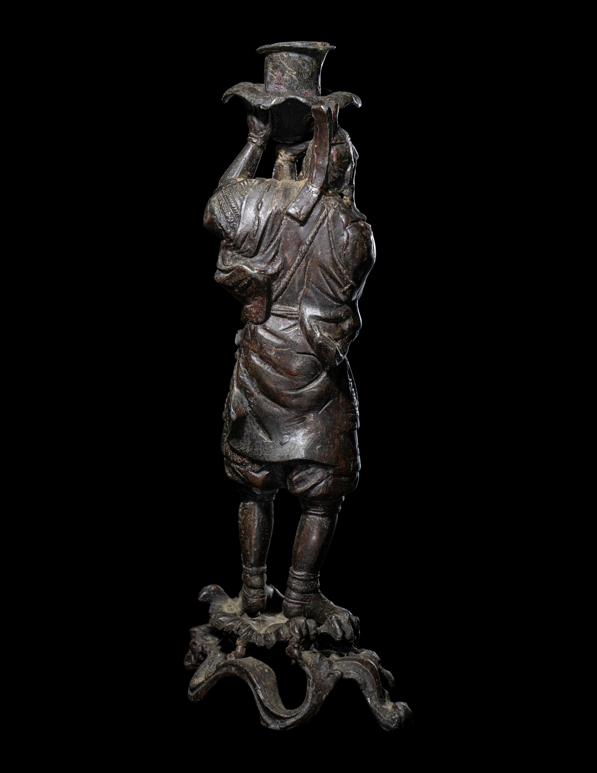 A Japanese Bronze Figural-Form Candle Holder