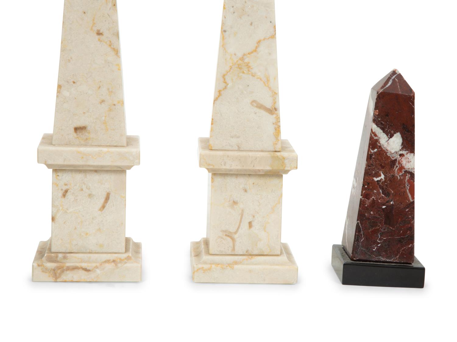 A Group of Five Marble Obelisks