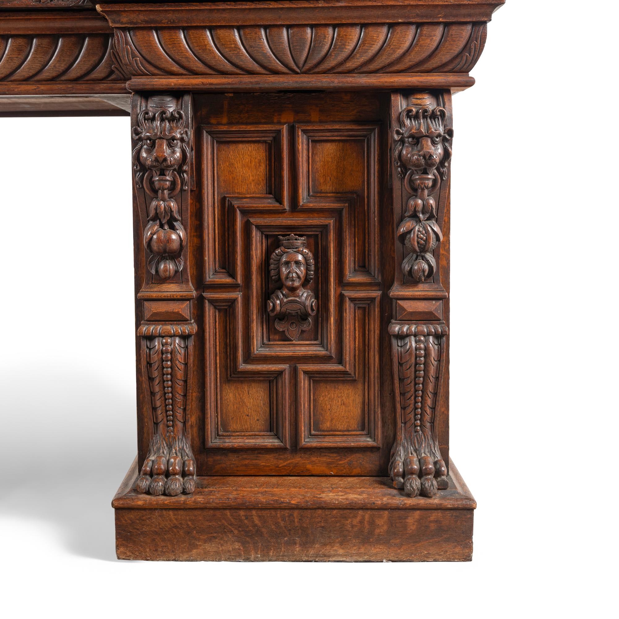 An English Renaissance Revival Carved Oak Serving Table