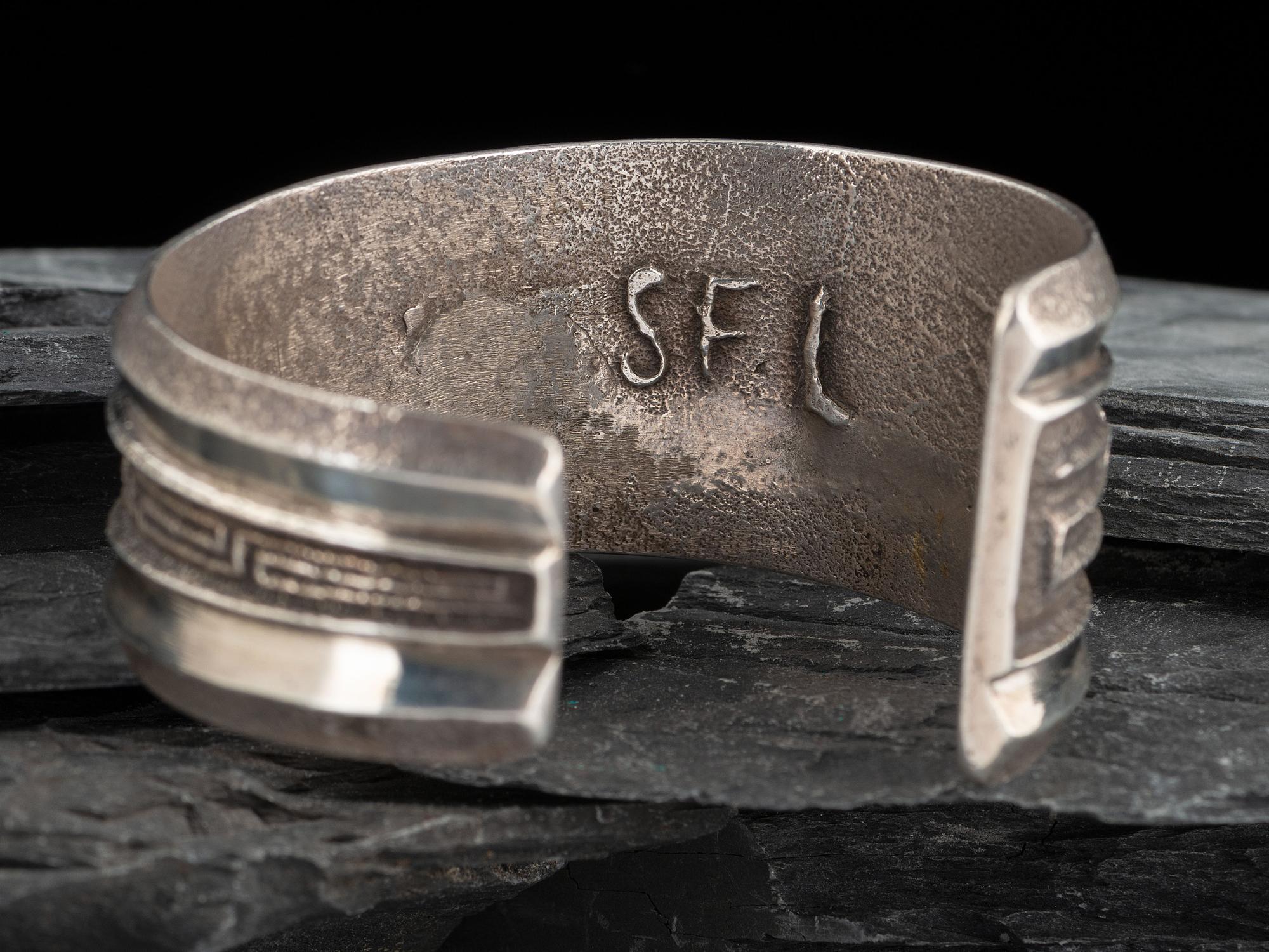 Tapered Tufa Cast Silver Cuff Bracelet, with Turquoise