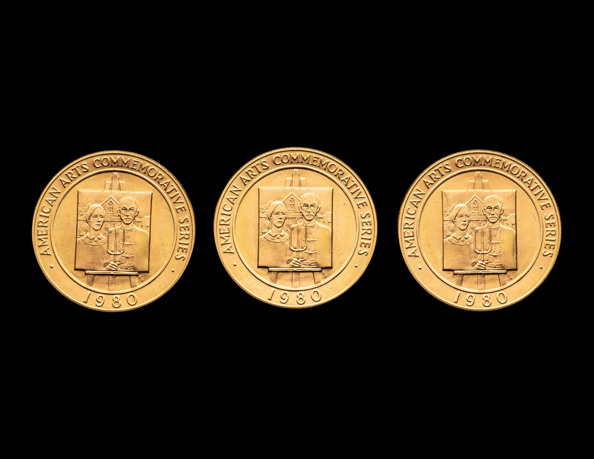 [PRIVATE ISSUE] Three 1980 American Arts Commemorative Series Grant Wood Gold Coins