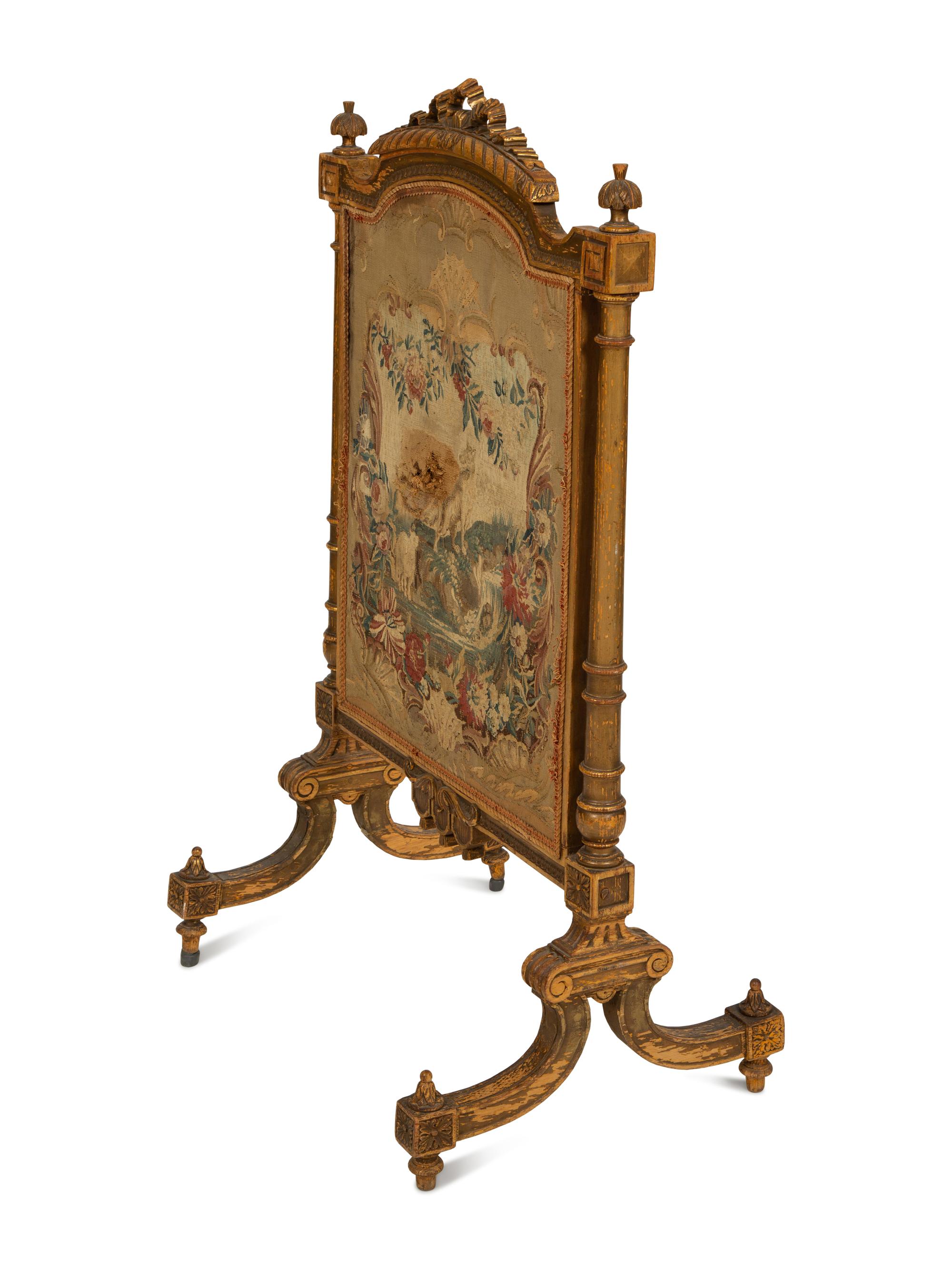 A Louis XVI Style Giltwood Fire Screen with Tapestry Panel