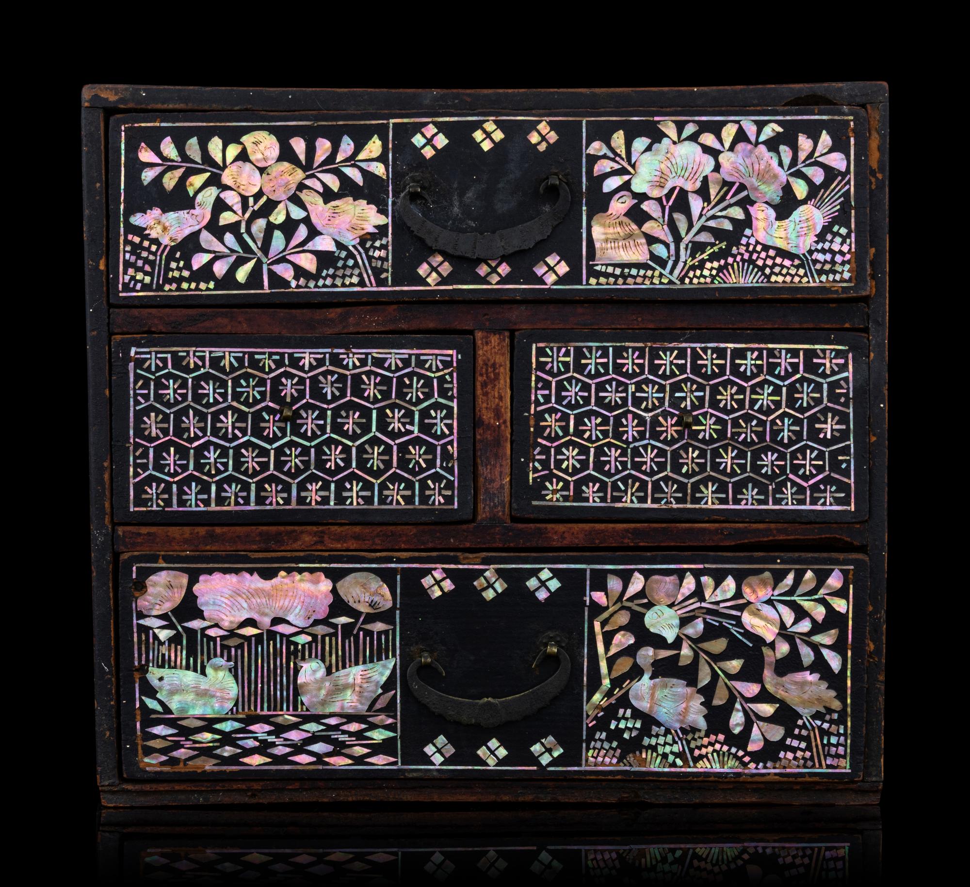 Two Small Chinese Mother-of-Pearl Inlaid Hardwood Chests