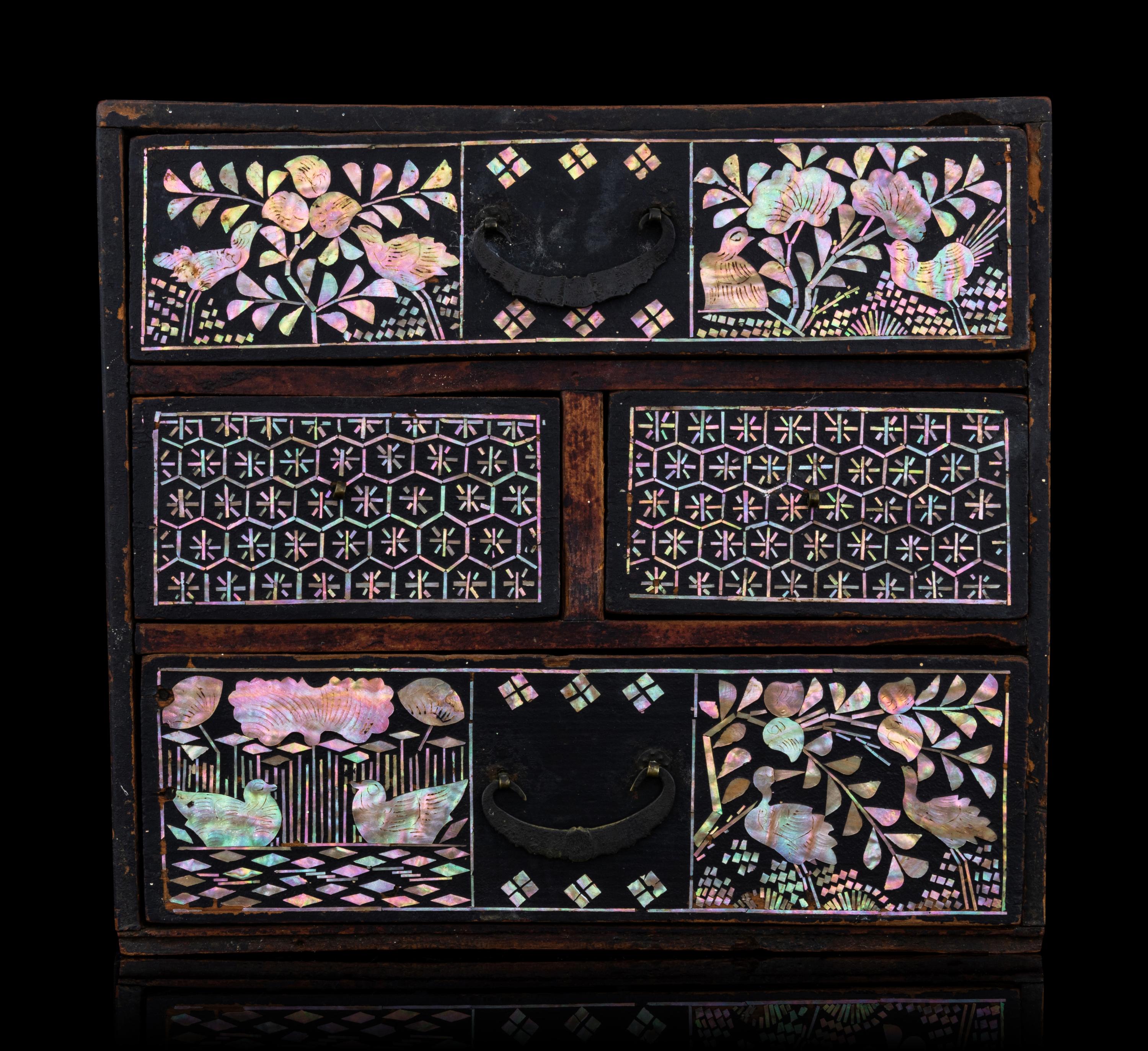 Two Small Chinese Mother-of-Pearl Inlaid Hardwood Chests