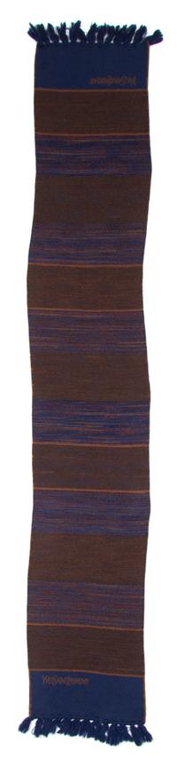 An Yves Saint Laurent Blue and Brown Wool Striped Scarf, 60" x 10".