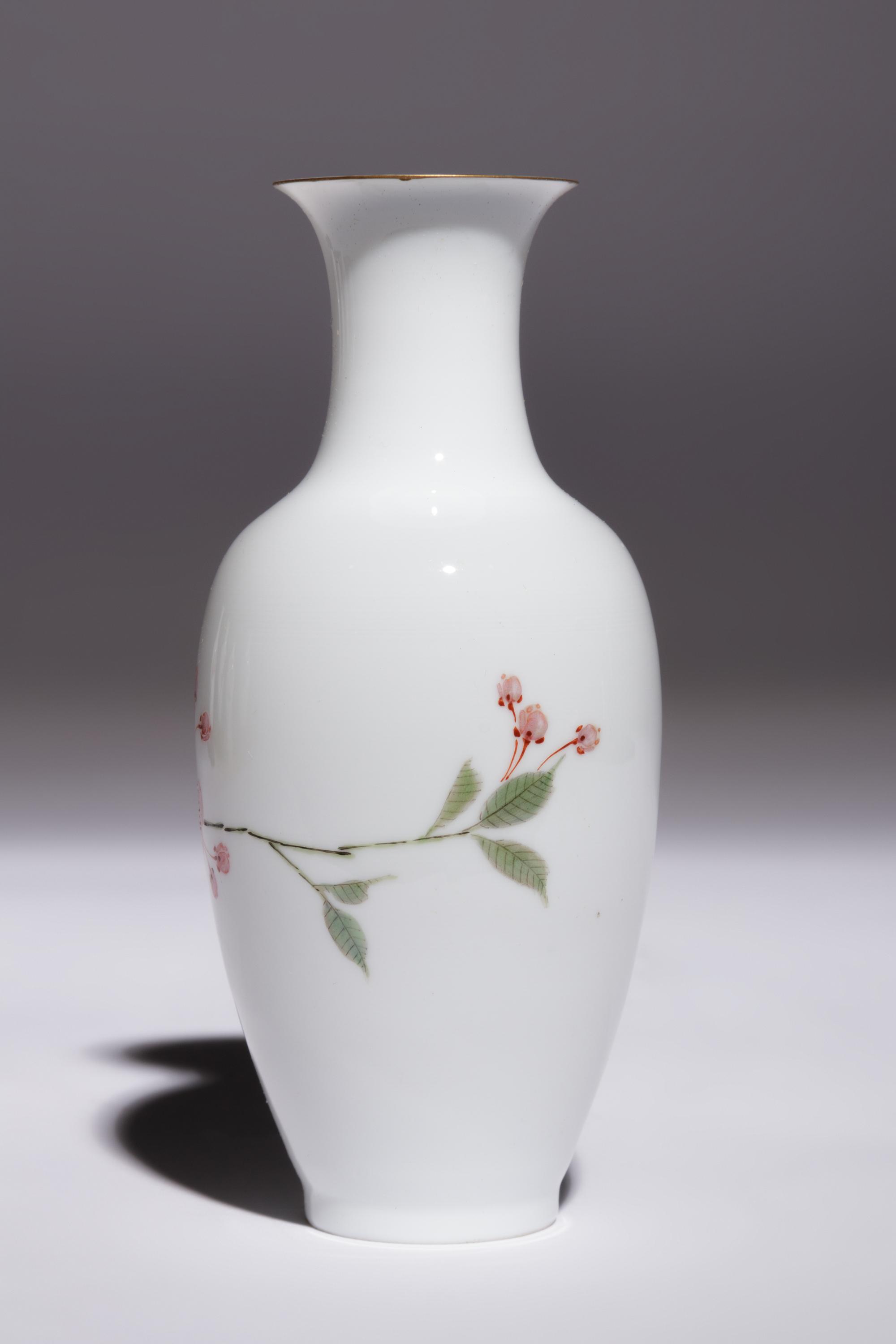 Five Famille Rose Eggshell Porcelain 'Birds' Vases