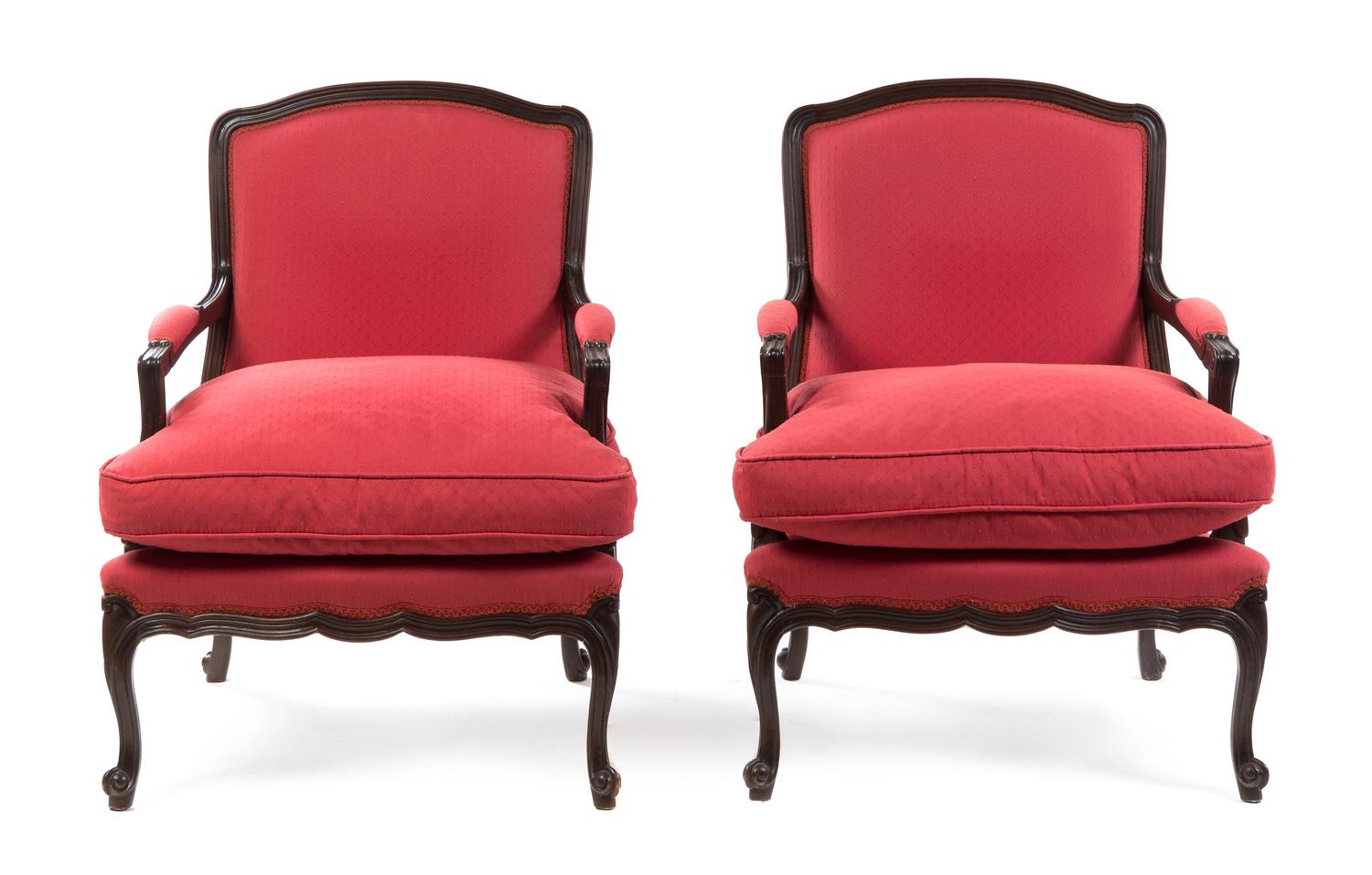 A Pair of Louis XV Style Fauteuils Height 34 1/2 x width 27 x depth 24 inches. — ITALIAN, 20TH CENTURY