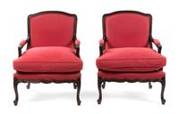 A Pair of Louis XV Style Fauteuils Height 34 1/2 x width 27 x depth 24 inches. — ITALIAN, 20TH CENTURY