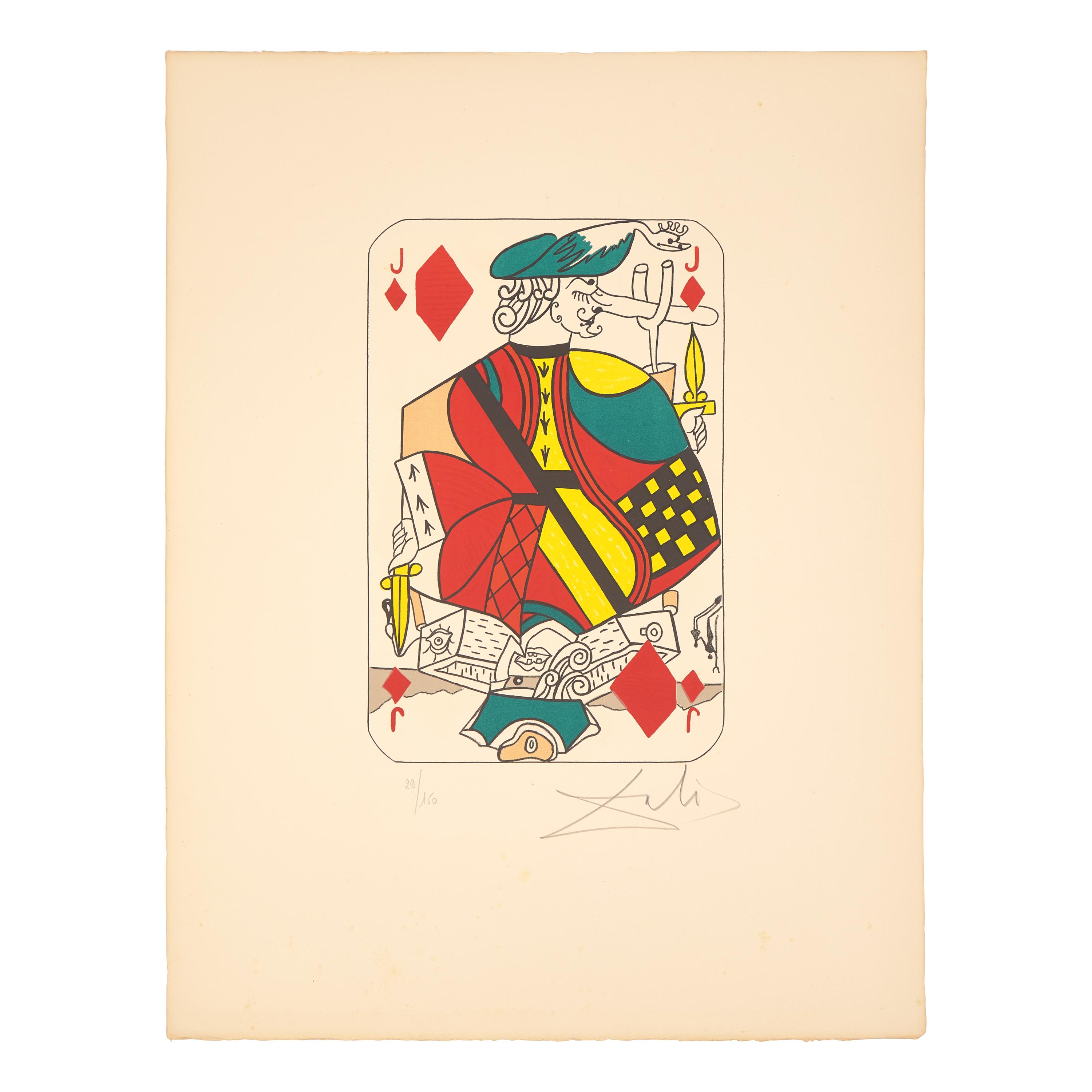 Salvador Dalí (Spanish, 1904-1989) — King of Diamonds, Ace of Diamonds, Jack of Diamonds, and Queen of Diamonds (four works from Playing Cards ), 1972