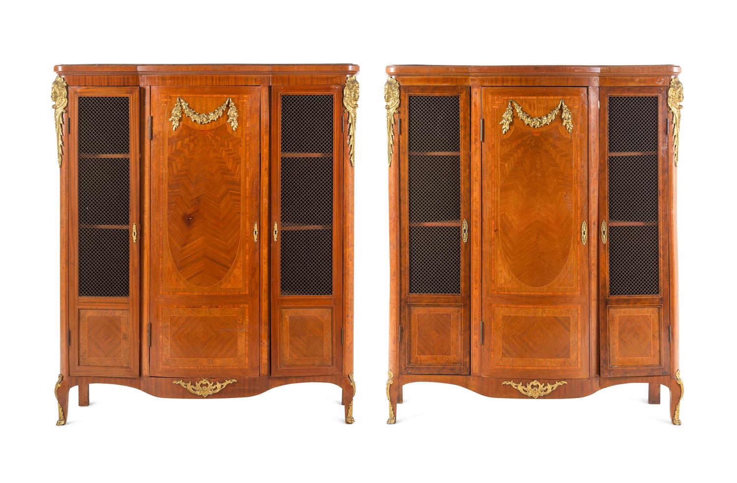 A Pair of Louis XV Style Gilt Bronze-Mounted Parquetry Bibliothèques