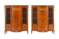 A Pair of Louis XV Style Gilt Bronze-Mounted Parquetry Bibliothèques