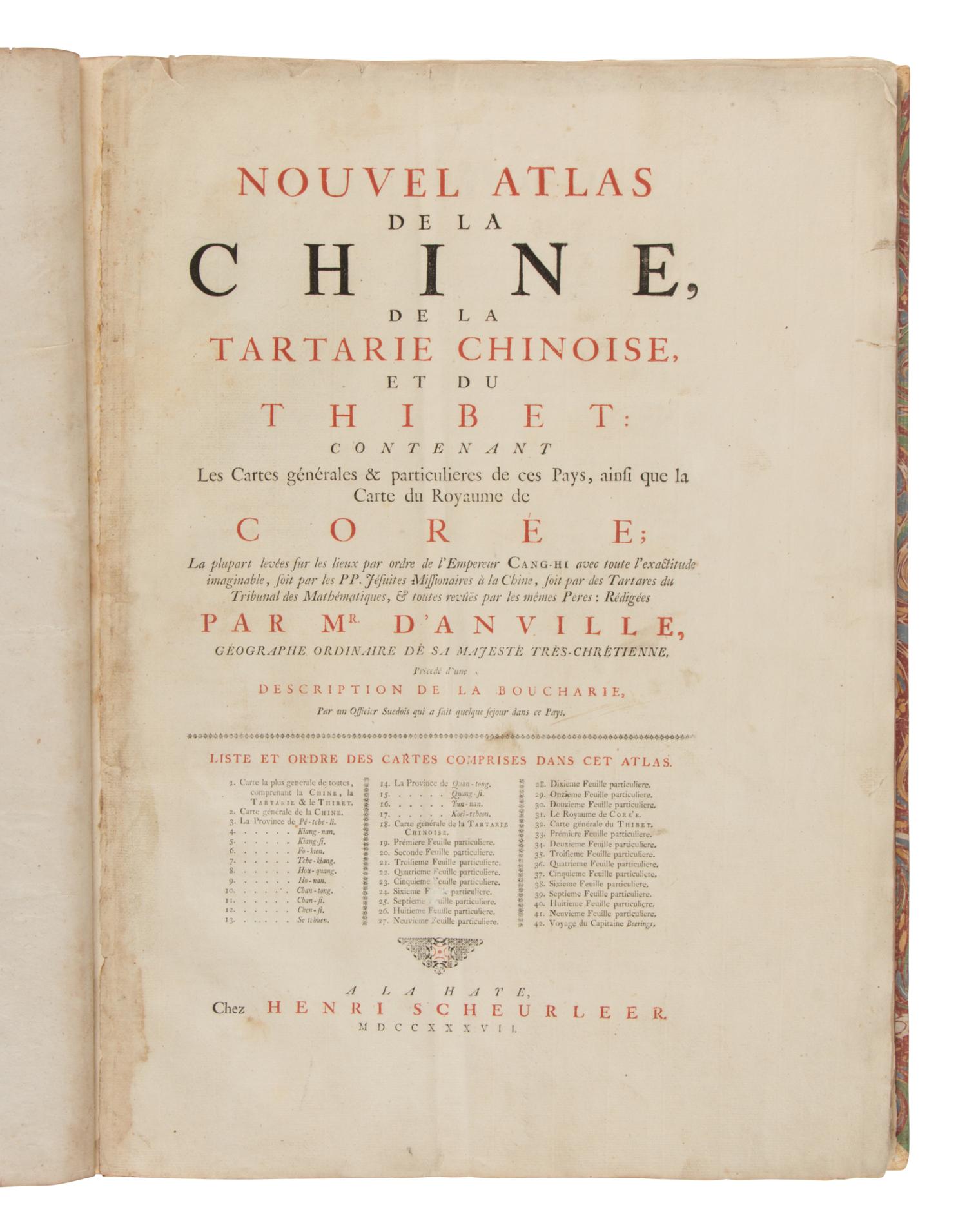 D'ANVILLE, Jean-Baptiste Bourguignon (1697-1782). Nouvel Atlas de la Chine, de la Tartarie Chinoise et du Thibet [ New Maps of China, Inner Mongol and Tibet ]. The Hague: Henri Scheurleer, 1737.