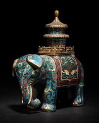 A Chinese Cloisonne Enamel Elephant-Form Incense Burner