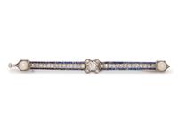 An Art Deco Platinum, Diamond, Sapphire and Cultured Pearl Bar Brooch,