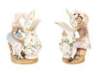 A Pair of Meissen Porcelain Figural Ewers