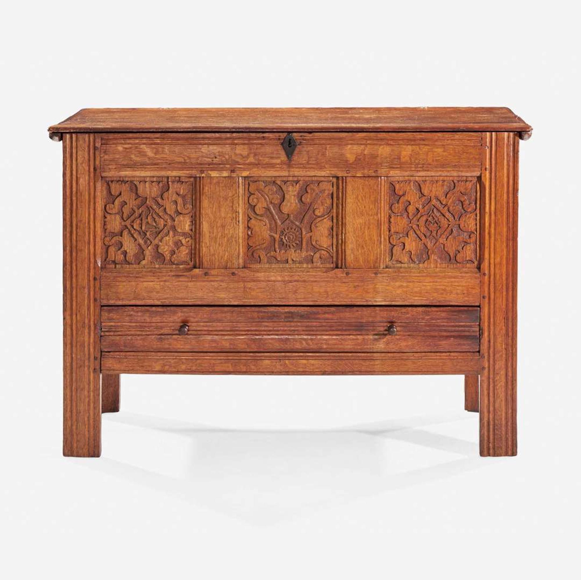 A William & Mary carved oak "Hadley" chest with drawer Attributed to Ichabod Allis (1675-1747) or Samuel Belden (1657-1734), Hampshire County, MA, circa 1715