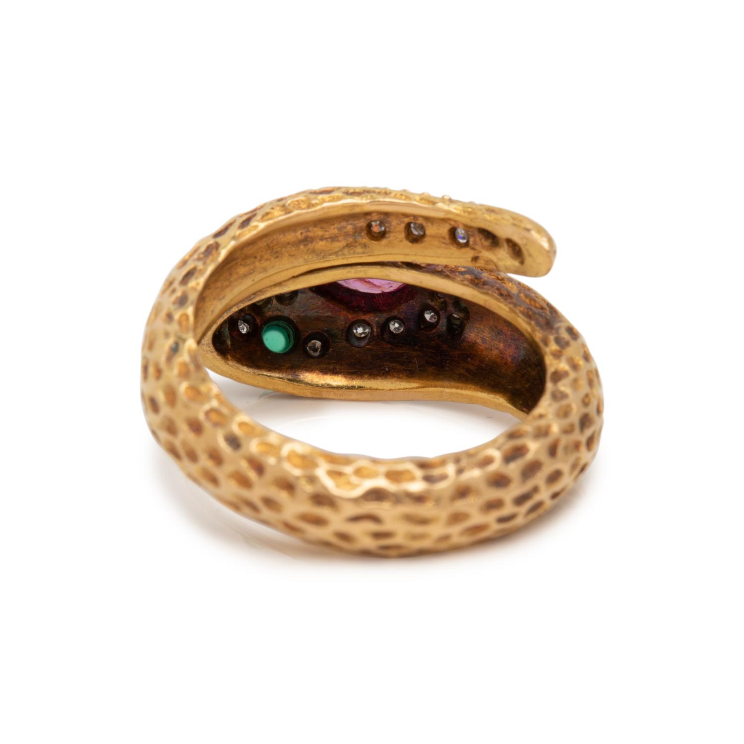 YELLOW GOLD, GEMSTONE AND DIAMOND SNAKE RING