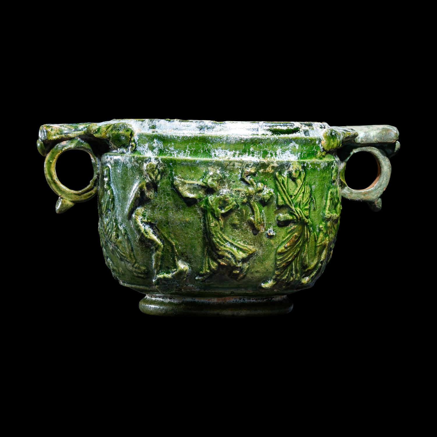 A Roman Green Lead-Glazed Skyphos