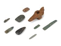 Eight Costa Rican Jade Celts and Pendants and a Costa Rican Stone Zoomorphic Mace Head