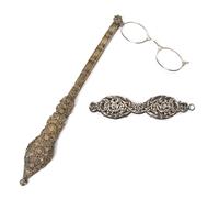 Two Silvered Metal Mounted Lorgnettes, Length of first 9 3/4 inches.