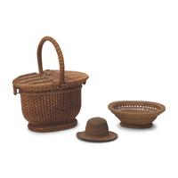 A Group of Three Shaker Miniature Woven Baskets and Hat
