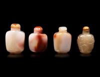 Four Large Chinese Carved Agate Snuff Bottles