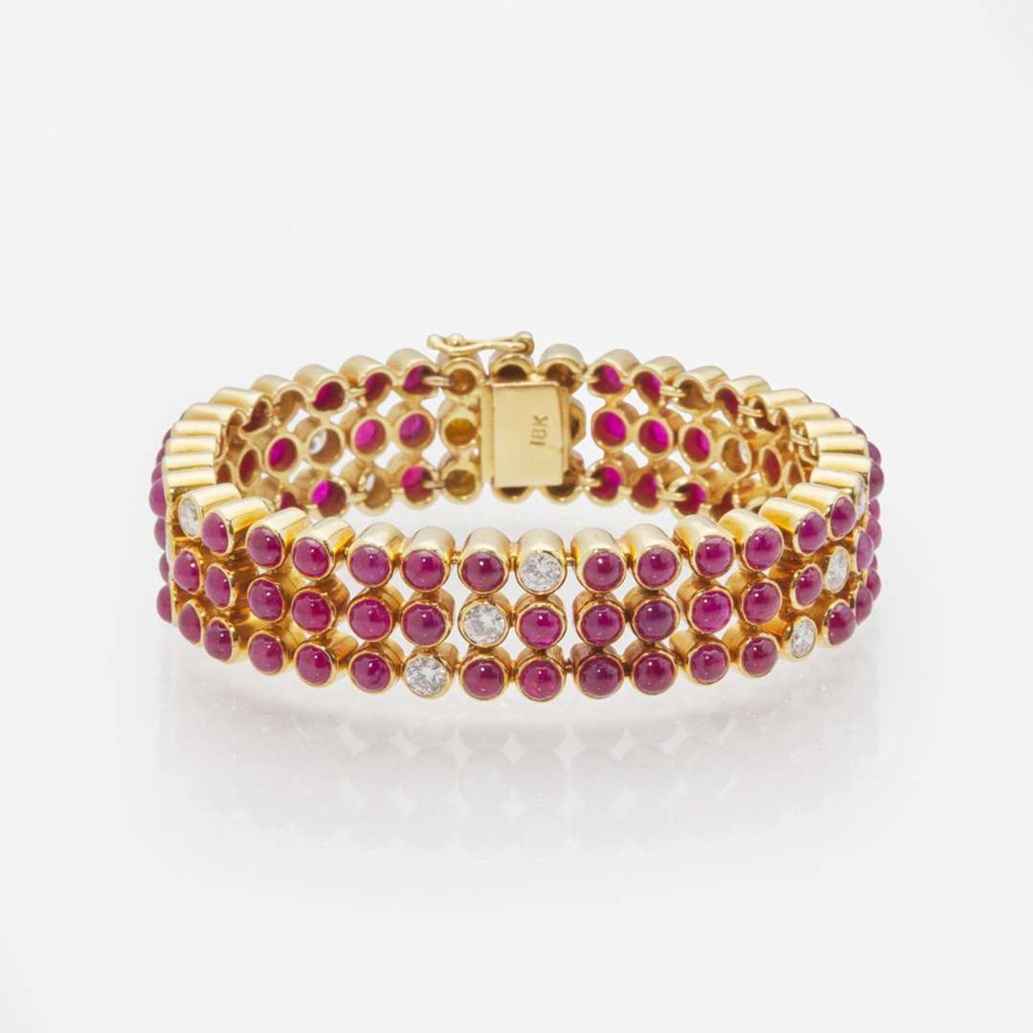 An 18K Yellow Gold, Ruby, and Diamond Bracelet