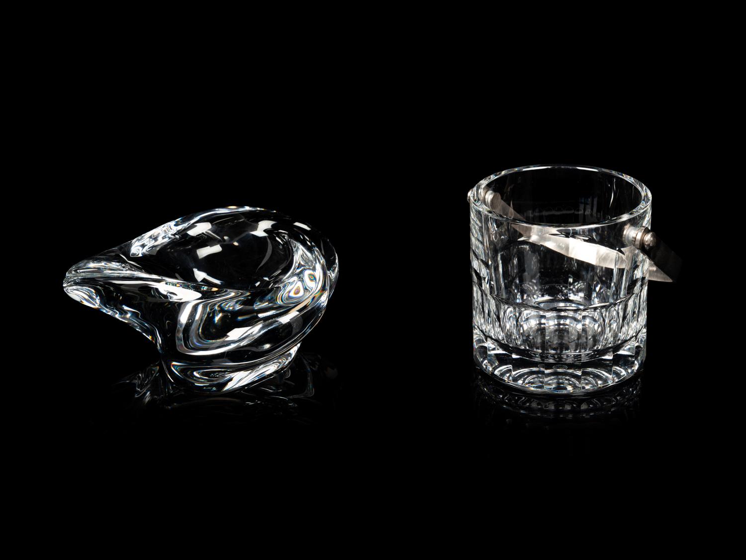 A Collection of Saint Louis Glass Barware and a Pair of Val St. Lambert Elysee Candlesticks