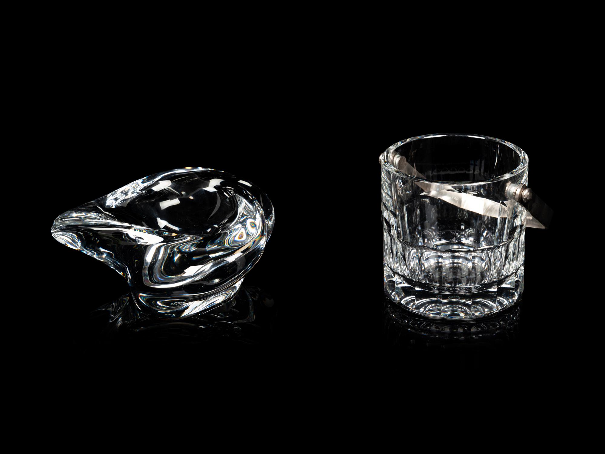 A Collection of Saint Louis Glass Barware and a Pair of Val St. Lambert Elysee Candlesticks