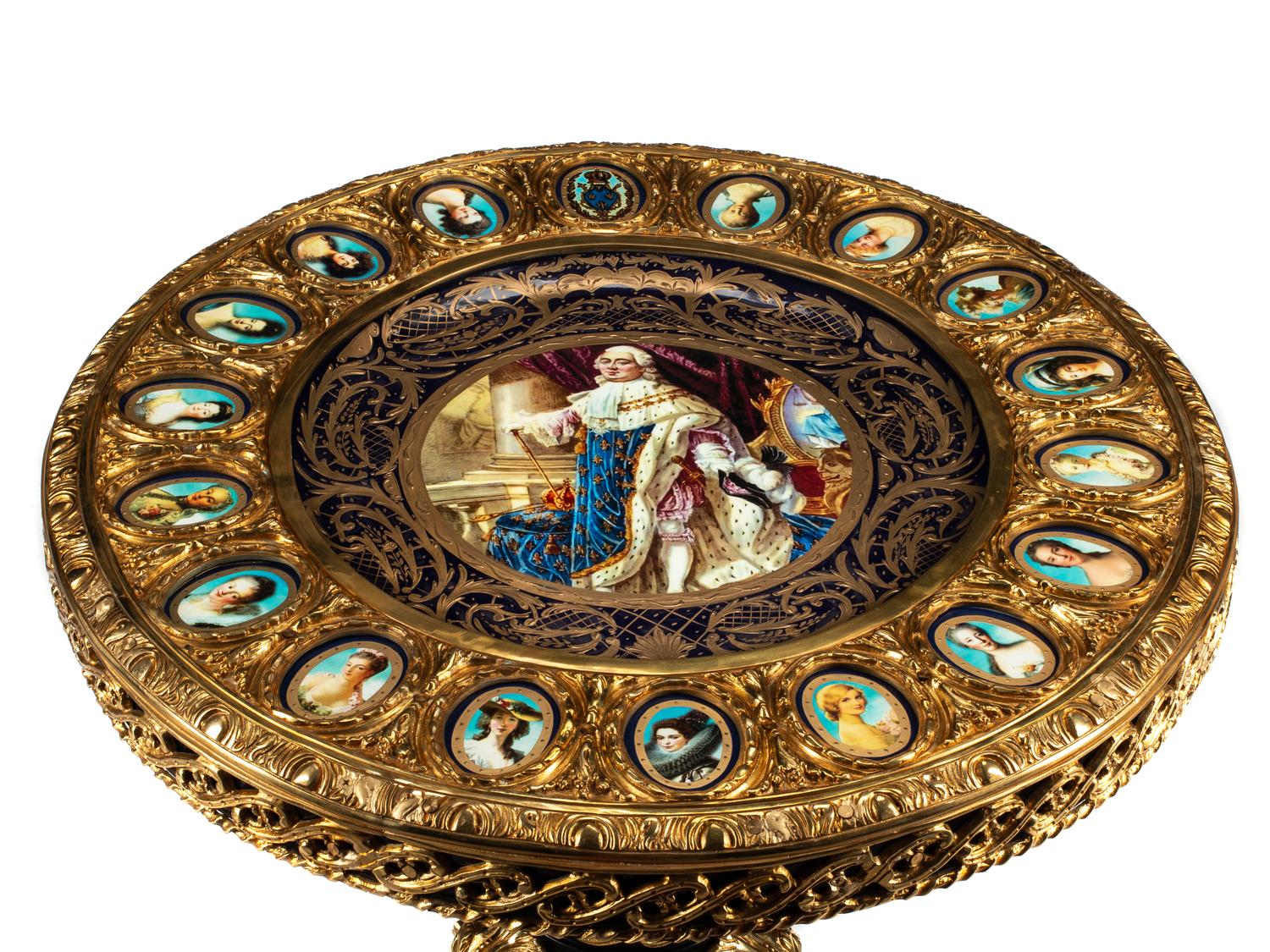 A Louis XV Style Porcelain Mounted Gilt Bronze Center Table