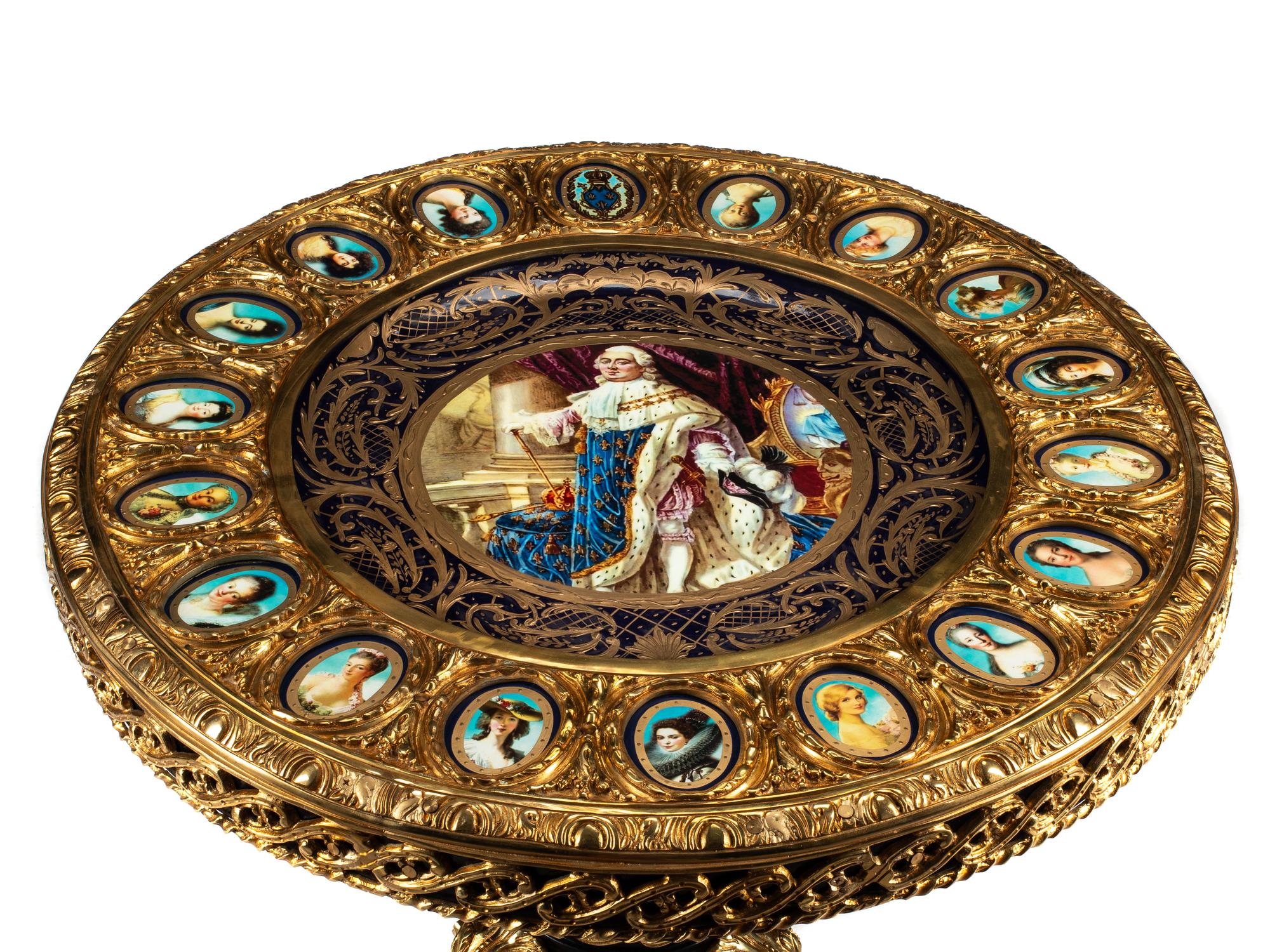 A Louis XV Style Porcelain Mounted Gilt Bronze Center Table
