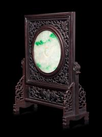 A Chinese Jadiete Inset Reticulated Hardwood Table Screen