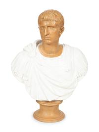 An Italian Glazed Terracotta Bust of a Roman Senator