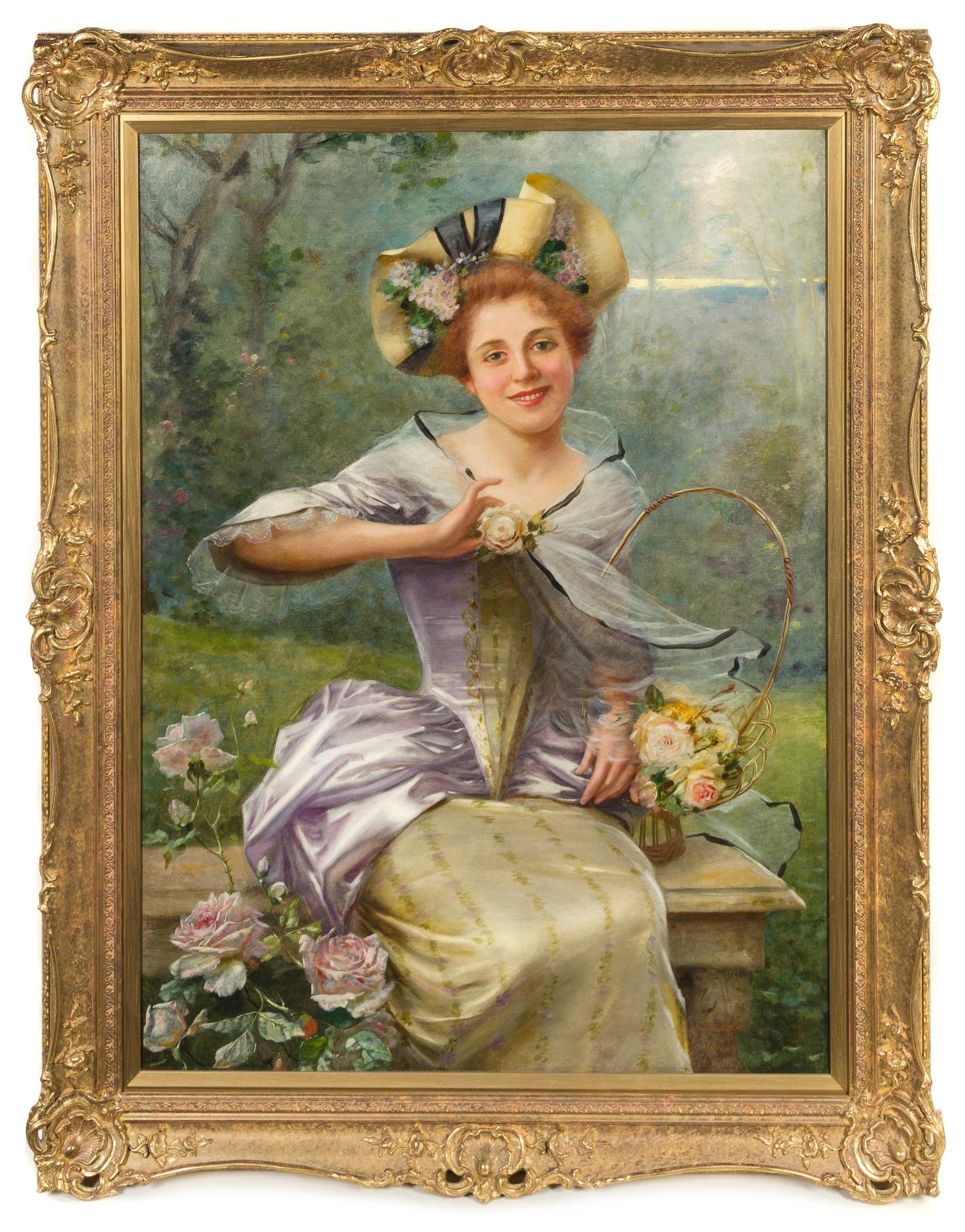 Oreste Costa, (Italian, 1851-1901), Girl with Flowers