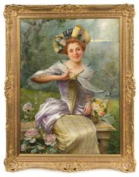 Oreste Costa, (Italian, 1851-1901), Girl with Flowers