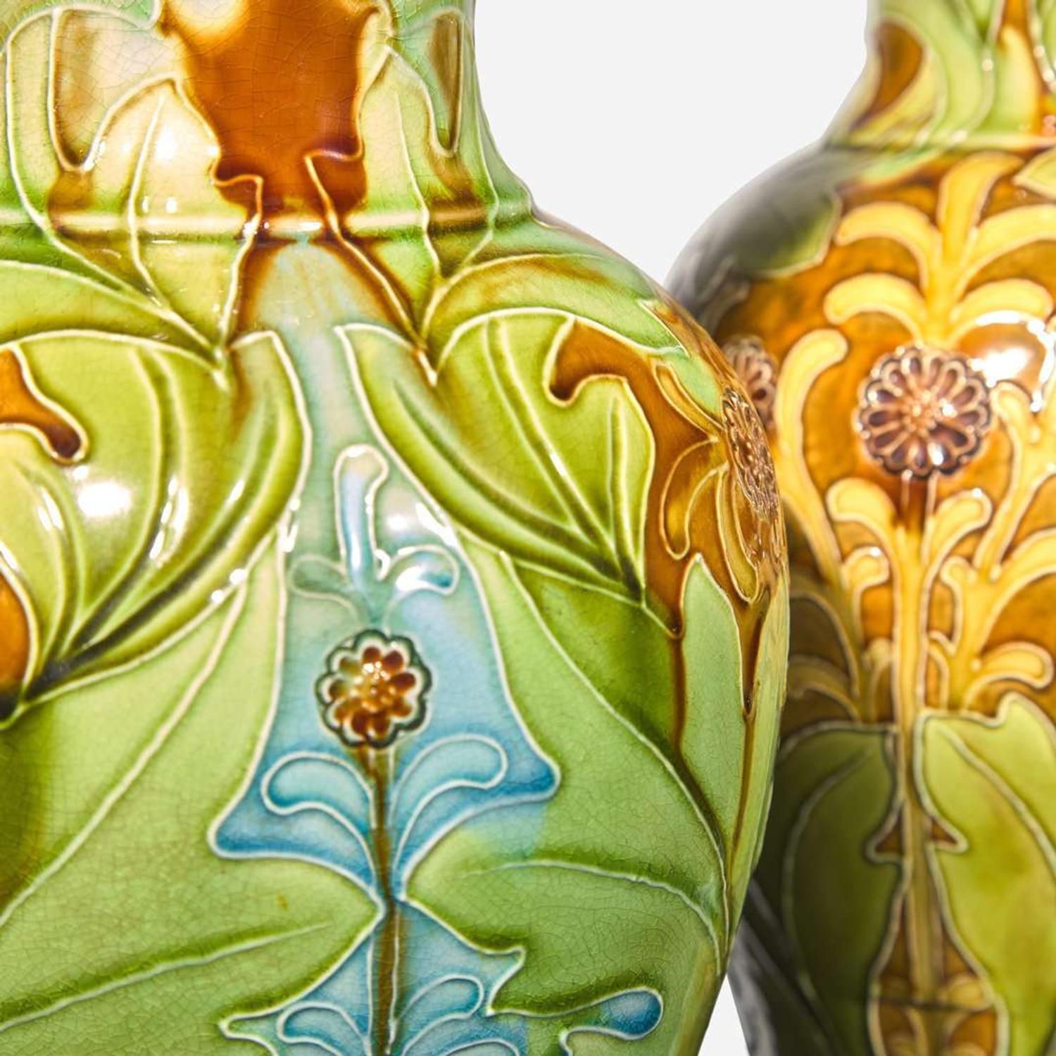 A Pair of Wedgwood Harry Barnard (1862-1933) Decorated Majolica Vases UK, late 19th century