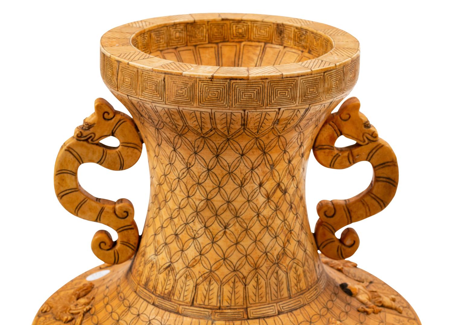 A Pair of Chinese Export Bone Veneered Vases on Painted Wood Stands