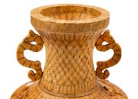A Pair of Chinese Export Bone Veneered Vases on Painted Wood Stands