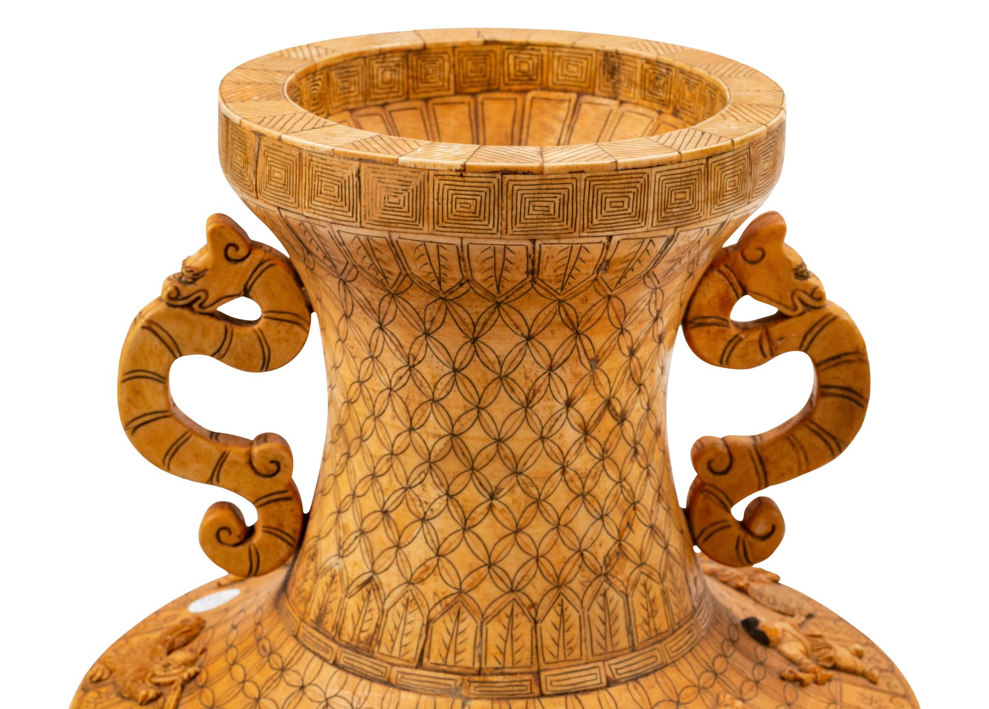 A Pair of Chinese Export Bone Veneered Vases on Painted Wood Stands