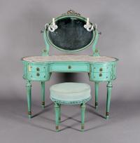 A Louis XVI Style Painted Vanity and Stool, Height first 29 inches.