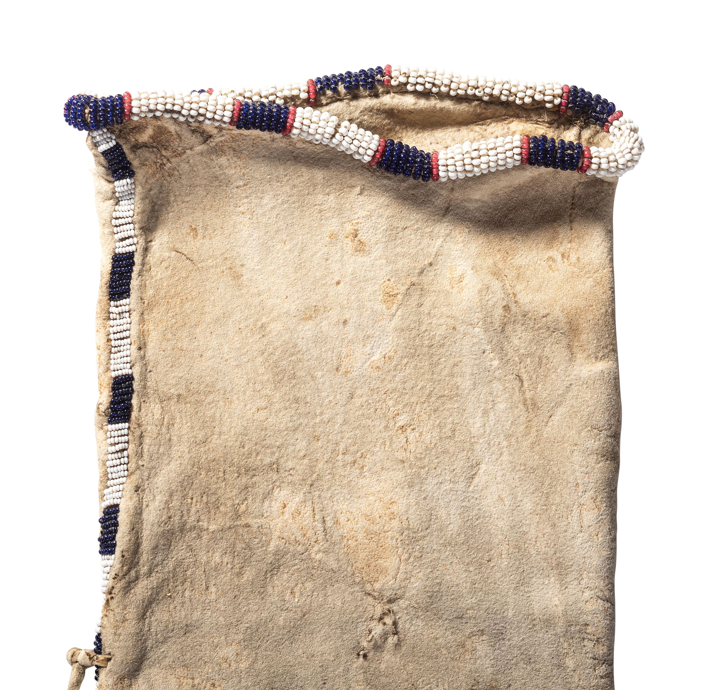 Sioux Quilled Hide Tobacco Bag, with American Flags